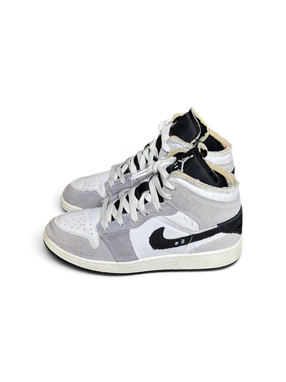 Nike Women's High-Top Sneakers in White and Gray with Black Swoosh